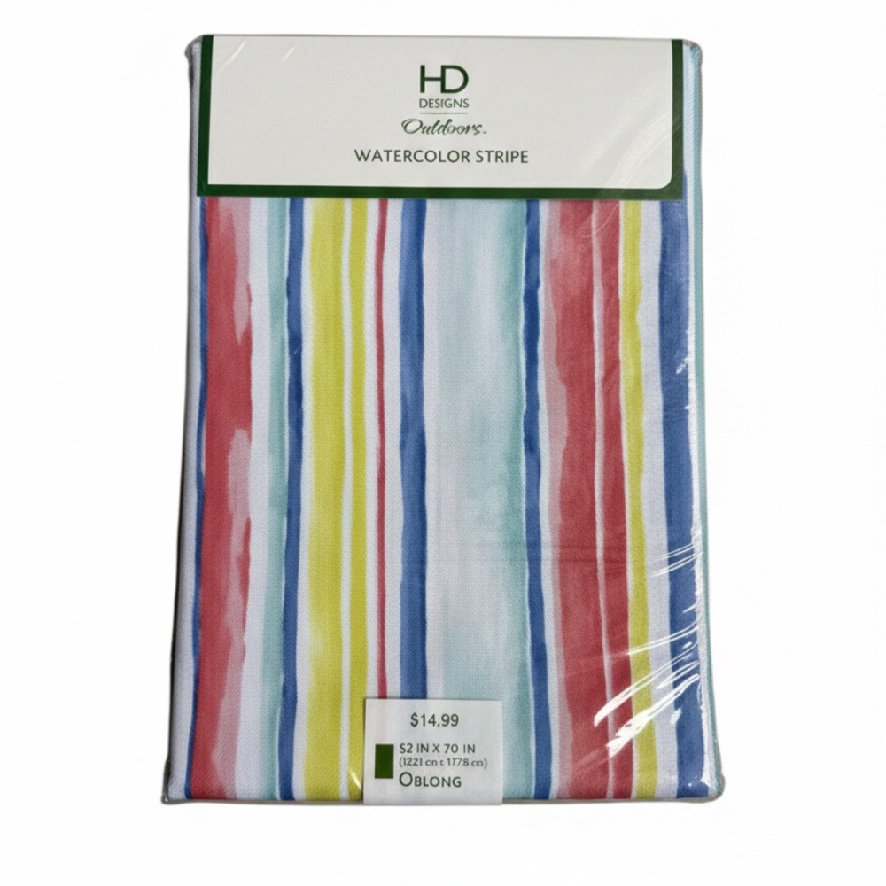 New HD Designs Outdoors Watercolor Stripe Tablecloth Oblong 52" x 70" New Summer